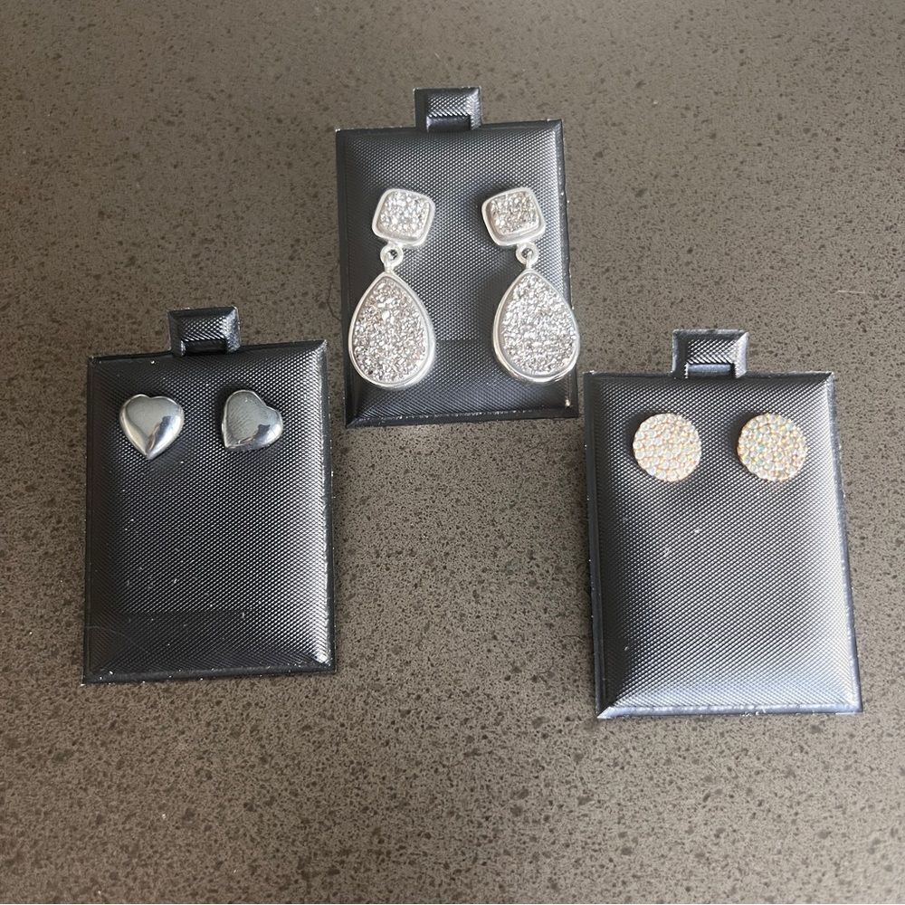 Elegant Set of Sparkling Earrings - Teardrop, Round, Heart Designs Crystals